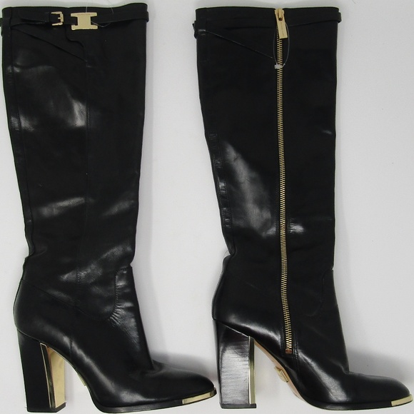 Michael Kors Shoes - Michael Kors Black Leather Gold Strap Boots zip up
